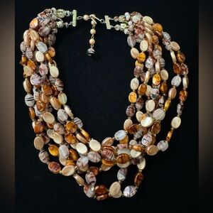 Multi-Strand Acrylic Bead Necklace in Brown and Cream